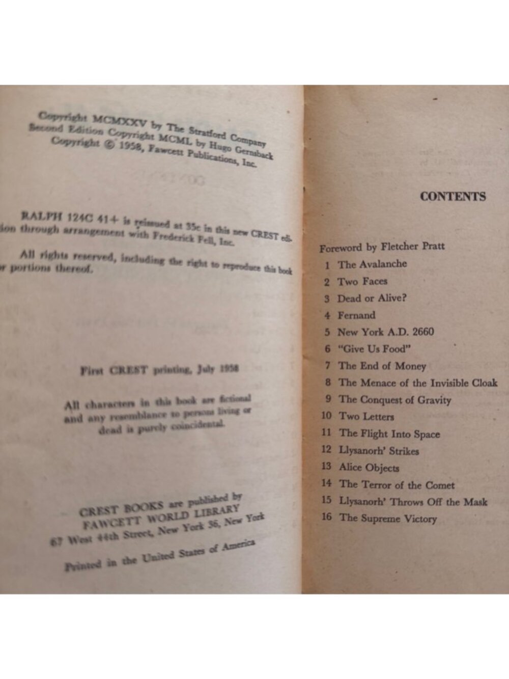 Hugo Gernsbacks Ralph 124C 41+ PB 1958 Crest Reprint Foreword Fletcher Pratt Vtg - Picture 5 of 16
